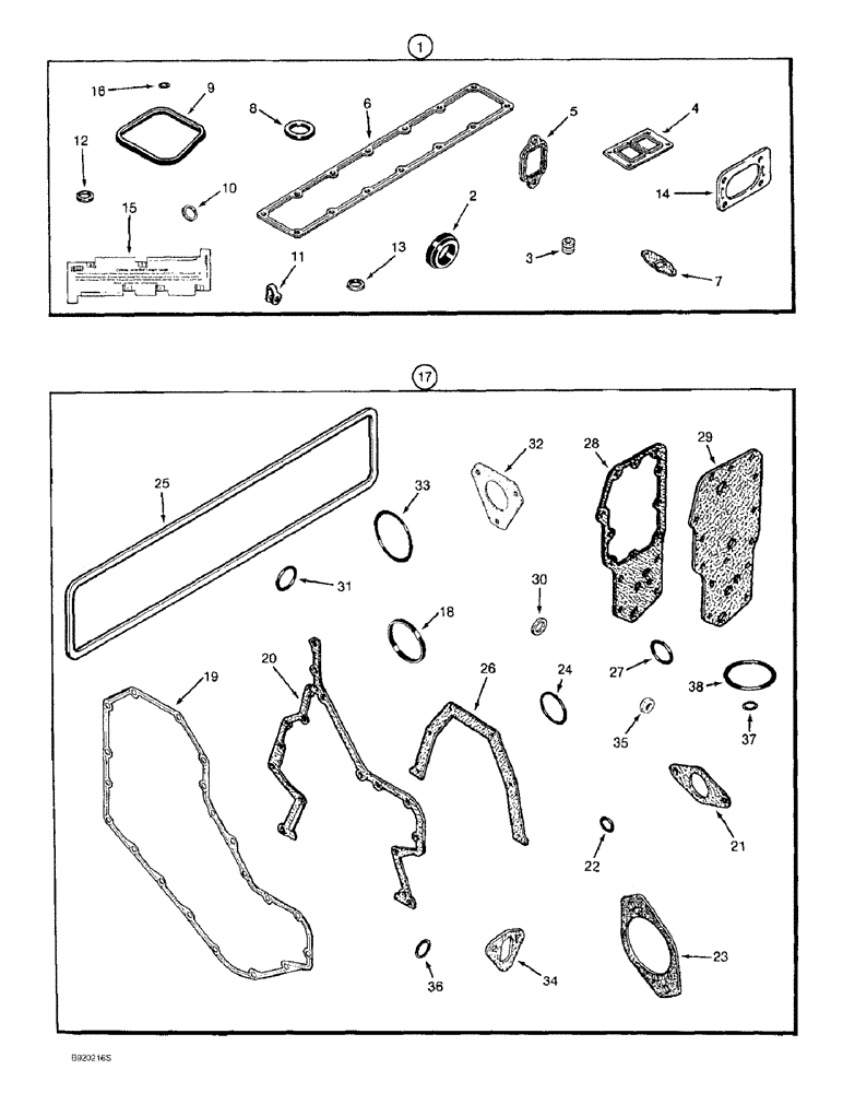 Схема запчастей Case 1155E - (2-102) - VALVE GRIND GASKET KITS, 6T-590 ENGINE (02) - ENGINE