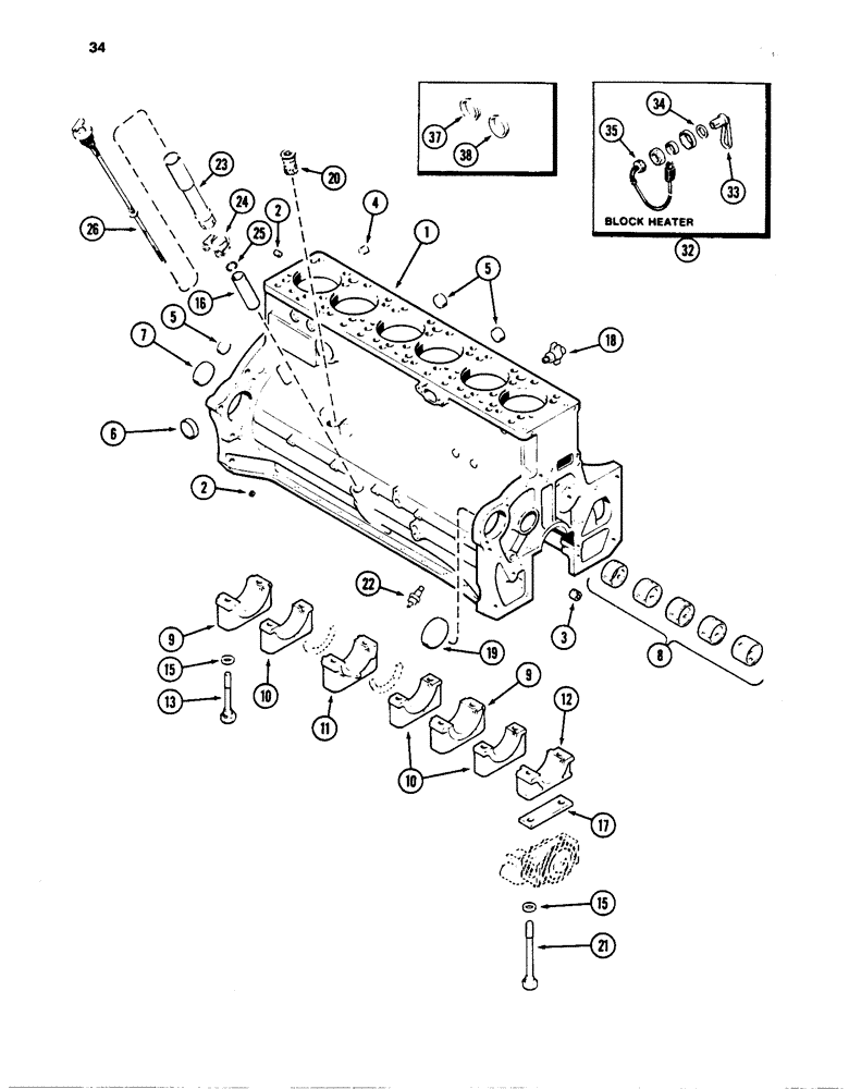 Схема запчастей Case W24C - (034) - CYLINDER BLOCK, ENGINE SERIAL NO. 10187283 AND AFTER, 504BD AND 504BDT DIESEL ENGINES (02) - ENGINE