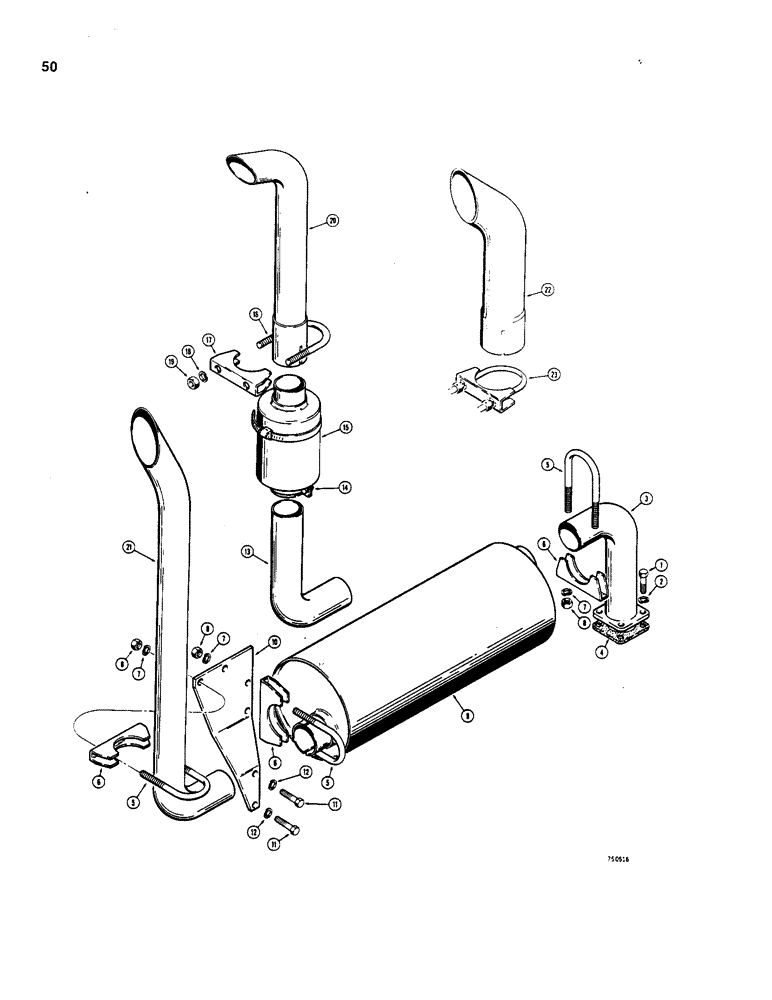 Схема запчастей Case W18 - (050) - EXHAUST SYSTEM (02) - ENGINE