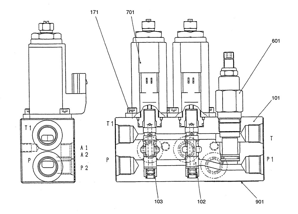 Схема запчастей Case CX27B PV13 - (07-039) - VALVE ASSY, SOLENOID, P/N PX35V00003F1 ELECTRICAL AND HYDRAULIC COMPONENTS