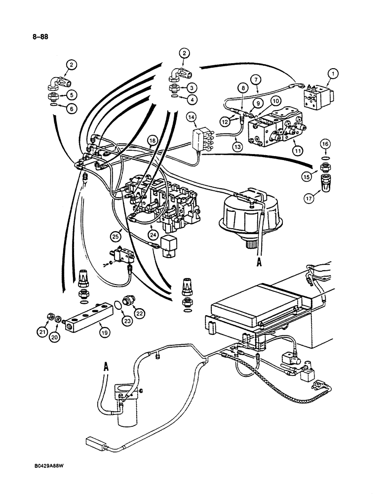 Схема запчастей Case 125B - (8-088) - HYDRAULIC COMPONENTS LEAK RETURN CIRCUIT, LINES FROM VALVES (08) - HYDRAULICS