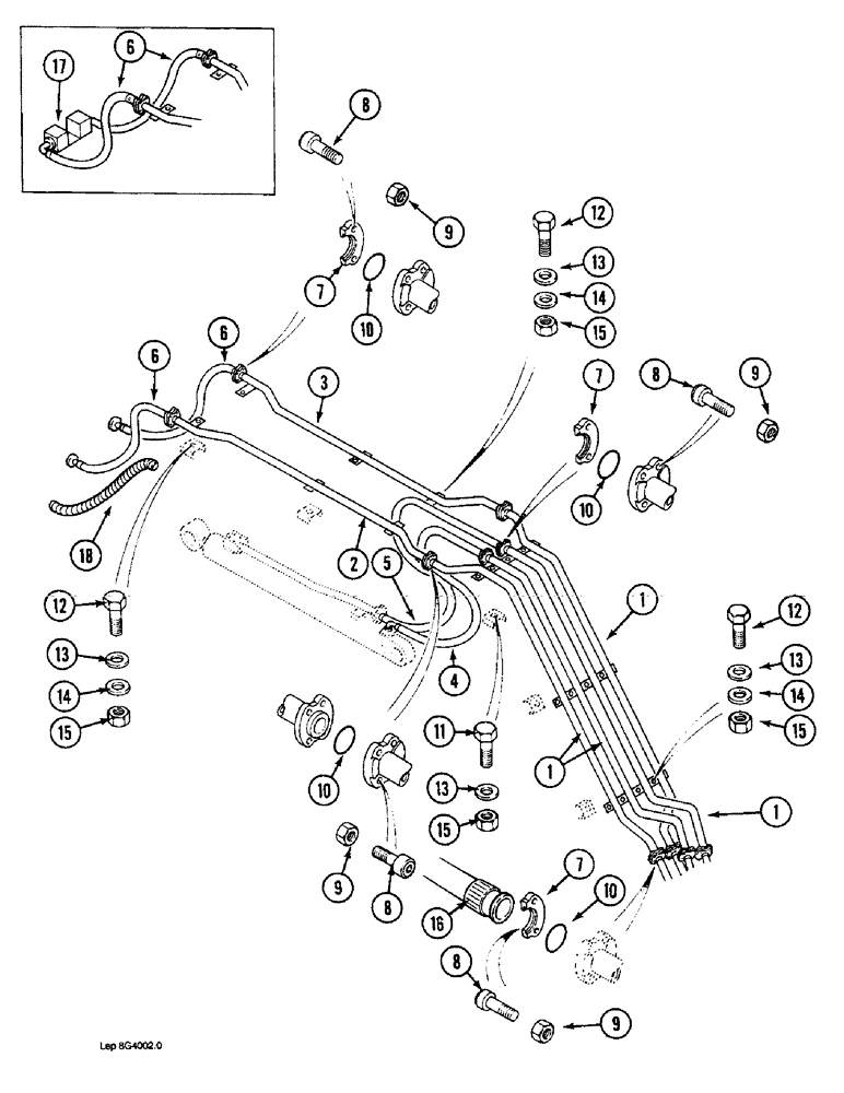 Схема запчастей Case 1088 - (8G-20) - 5.40 M ARM AND TOOL CYLINDER CIRCUIT, TUBES AT BOOM (08) - HYDRAULICS