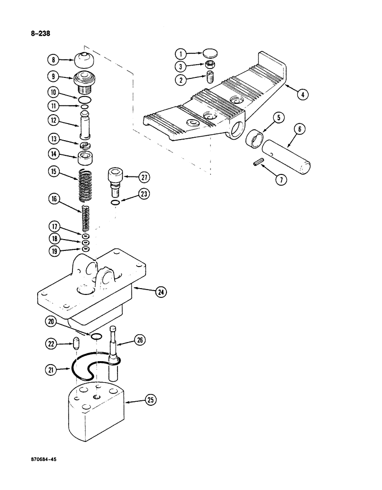 Схема запчастей Case 125B - (8-238) - FOOT CONTROL VALVE - REXROTH, P.I.N. 74631 THROUGH 74963, 21801 THROUGH 21868, 26801 AND AFTER (08) - HYDRAULICS