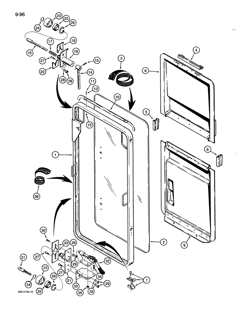 Схема запчастей Case 1085B - (9-096) - WINDSHIELD, CAB SERIAL NUMBER 334940 AND AFTER (09) - CHASSIS