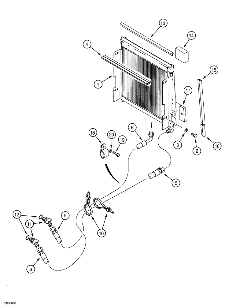 Схема запчастей Case 580SL - (6-020) - TRANS COOLING SYS, MODELS WITHOUT POWER SHIFT TRANSMISSION, WITH FLARE FITTINGS AT COOLER (06) - POWER TRAIN