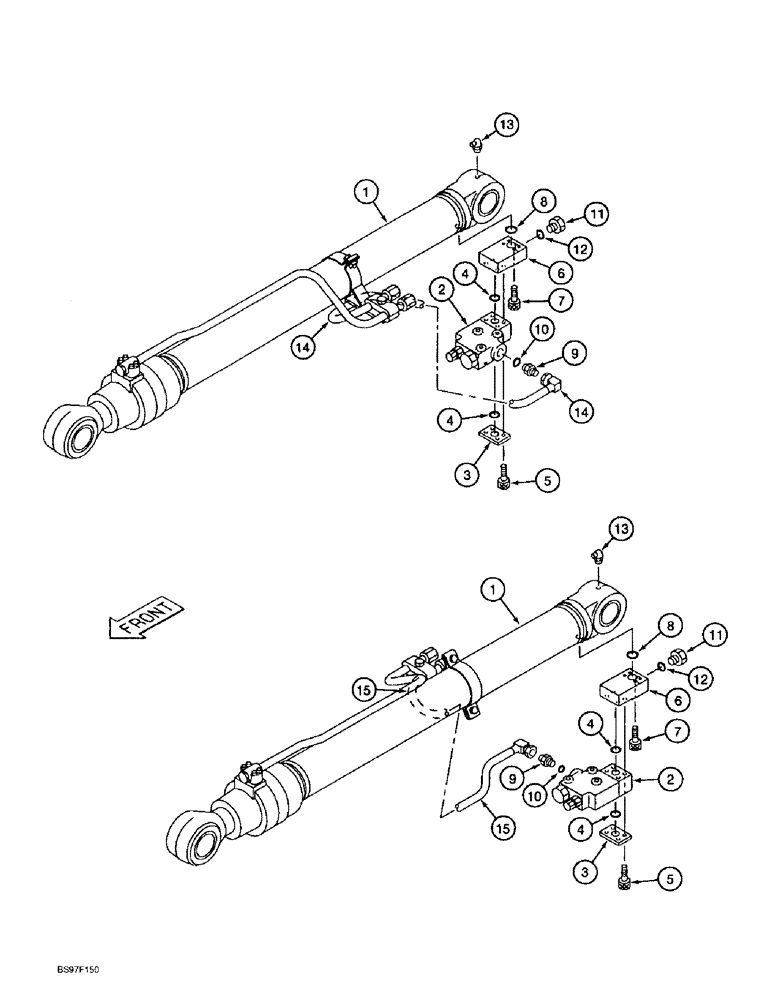 Схема запчастей Case 9010B - (8-130) - BOOM CYLINDERS, MODELS WITH LOAD HOLDING OPTION, HOLDING VALVES AND TUBES AT BOOM CYLINDERS (08) - HYDRAULICS