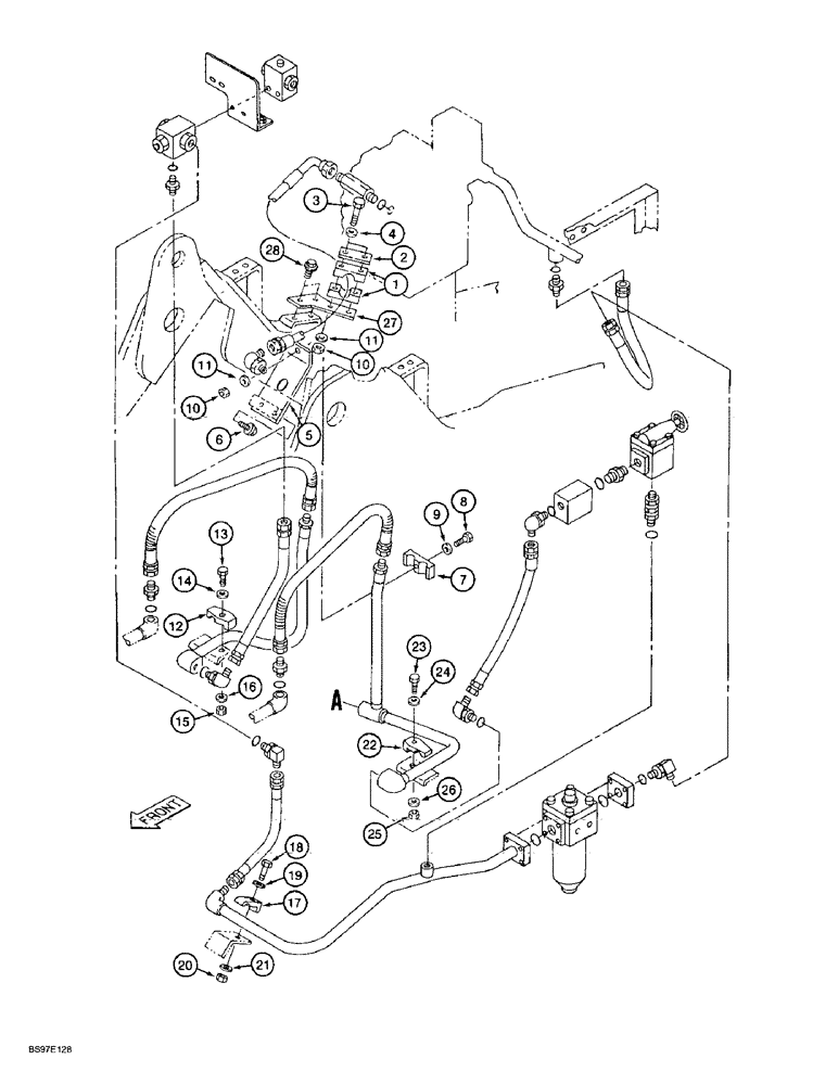 Схема запчастей Case 9020B - (8-084) - DOUBLE ACTION AUXILIARY EQUIPMENT OPTION, HOSE SUPPORTS (08) - HYDRAULICS