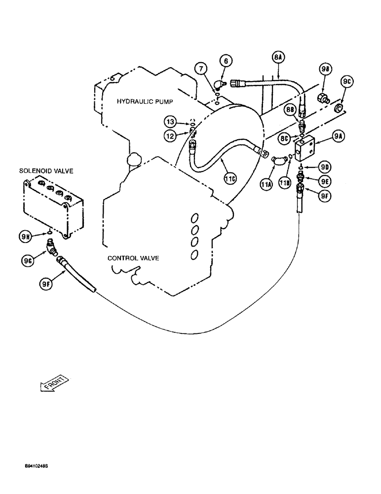 Схема запчастей Case 9030B - (8-050) - HYDRAULIC PUMP AND FILTER PILOT LINES, STANDARD MODELS PRIOR TO P.I.N. DAC0301004 (08) - HYDRAULICS