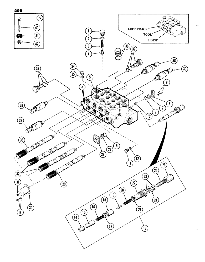 Схема запчастей Case 980B - (298) - 4-SPOOL MAIN CONTROL VALVE, (OUTSIDE), (WITHOUT LEVELER), (HYDRECO) (07) - HYDRAULIC SYSTEM