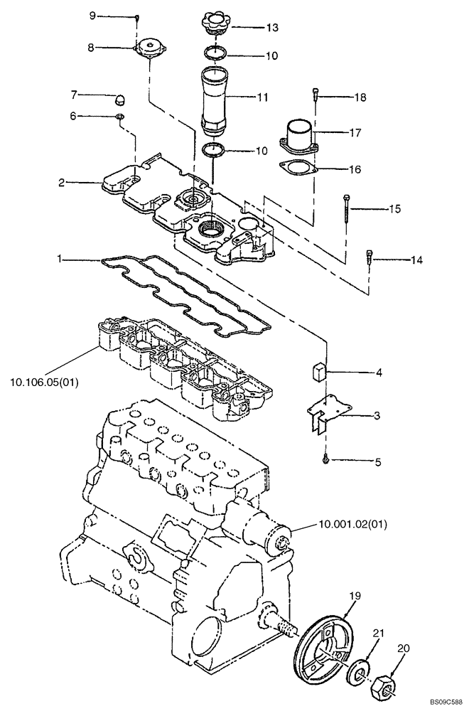 Схема запчастей Case ISM N844 - (10.101.02[01]) - CYLINDER HEAD COVER & CRANKSHAFT PULLEY (10) - ENGINE