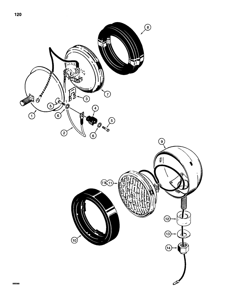 Схема запчастей Case 1150D - (120) - LAMP ASSEMBLIES, L45149 HEAD LAMP ASSEMBLY, D71193 AND R51415 FLOOD LAMP ASSY (04) - ELECTRICAL SYSTEMS