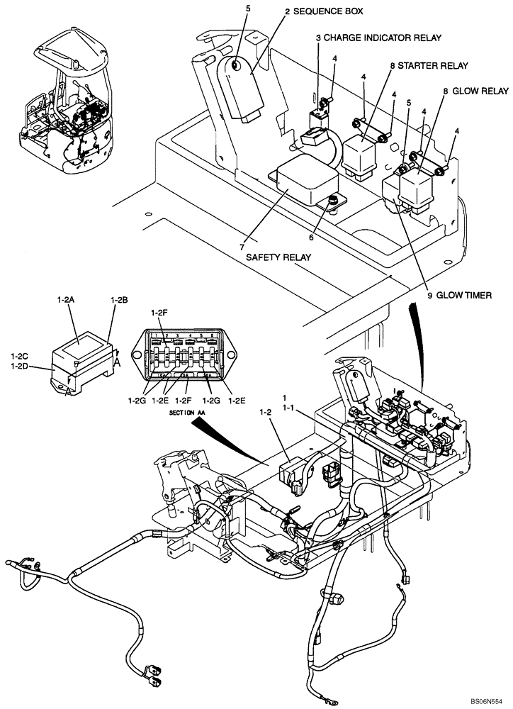 Схема запчастей Case CX17B - (01-044[00]) - RELAY ASSY (HARNESS) (PU24E00016F1) (55) - ELECTRICAL SYSTEMS