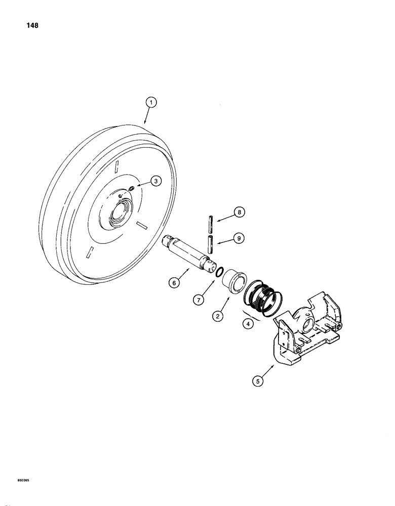 Схема запчастей Case 1150D - (148) - IDLER ASSEMBLY - SHAFT RETAINED BY ROLL PINS, IF USED (11) - TRACKS/STEERING