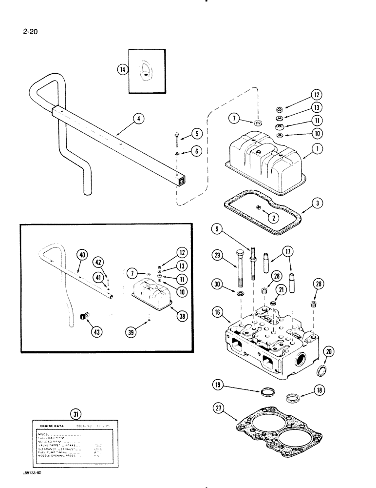 Схема запчастей Case 1455B - (2-20) - CYLINDER HEAD AND COVER, 504BDT DIESEL ENGINE (02) - ENGINE