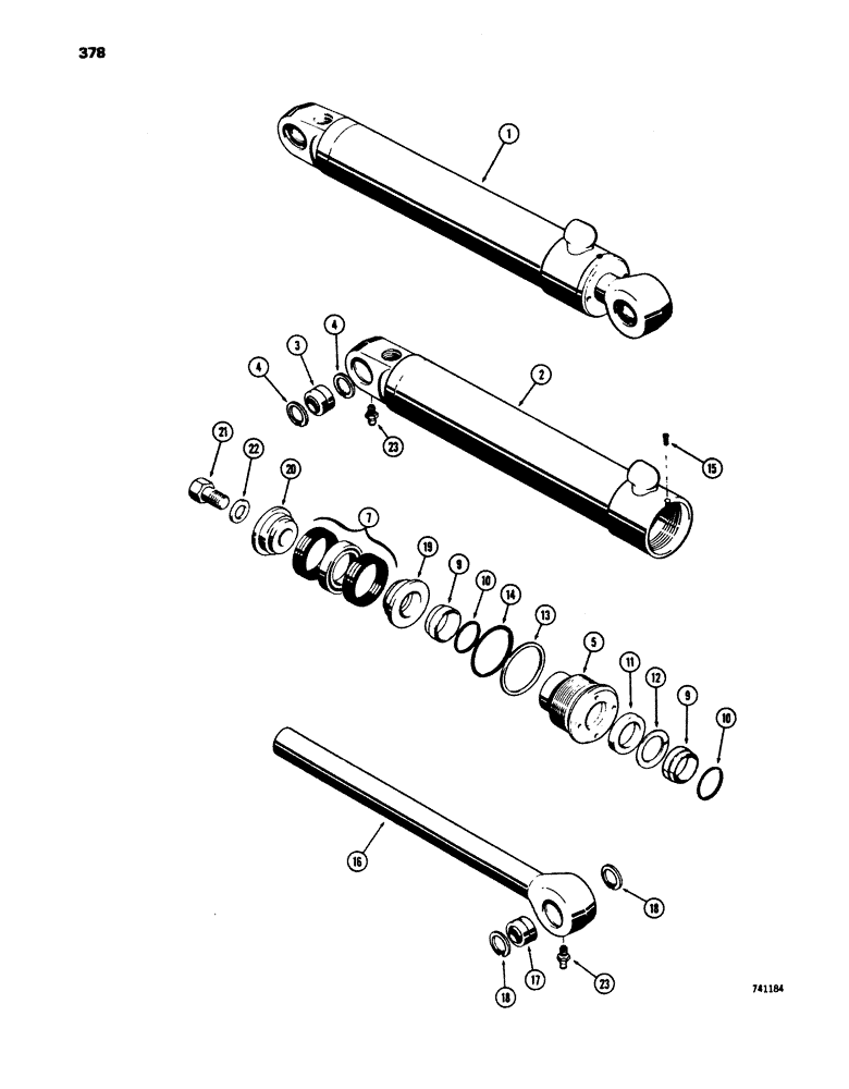 Схема запчастей Case 450 - (378) - D34791 ANGLE CYLINDER - ANGLE TILT DOZER, GLAND HAS SPLIT OUTER ROD WIPER (07) - HYDRAULIC SYSTEM