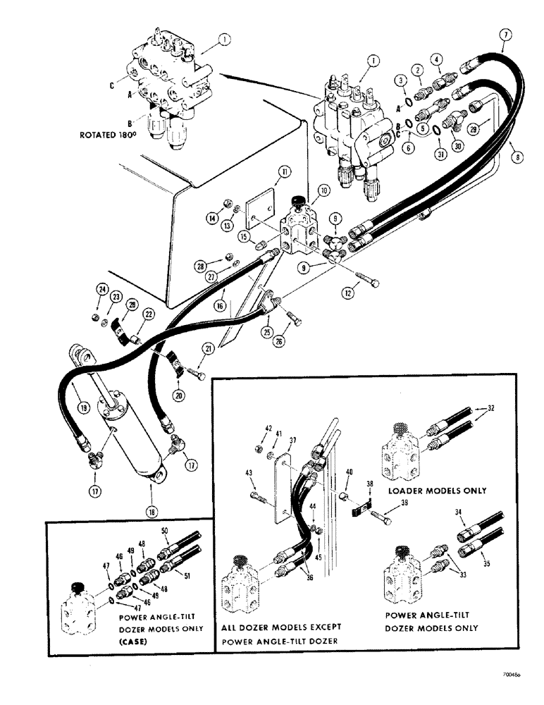 Схема запчастей Case 310G - (206) - THREE POINT HITCH HYDRAULICS, (MODELS WITH DIVERSION VALVE) (07) - HYDRAULIC SYSTEM