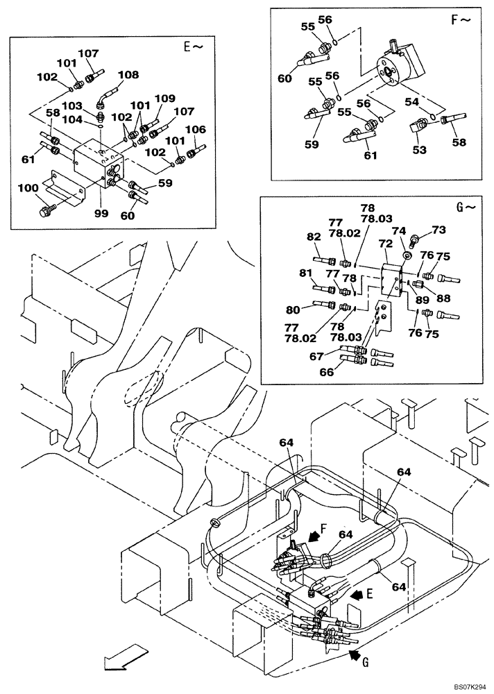 Схема запчастей Case CX225SR - (08-28) - PILOT CONTROL LINES, ATTACHMENT - MODELS WITH CONTROL SELECTOR VALVE (08) - HYDRAULICS