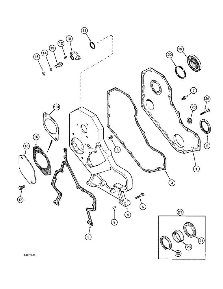 Схема запчастей Case 580SL - (2-18) - FRONT GEAR COVER, 4T-390 ENGINE (02) - ENGINE