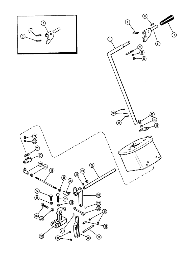 Схема запчастей Case 580B - (184) - SHUTTLE LINKAGE, POWER SHUTTLE (06) - POWER TRAIN