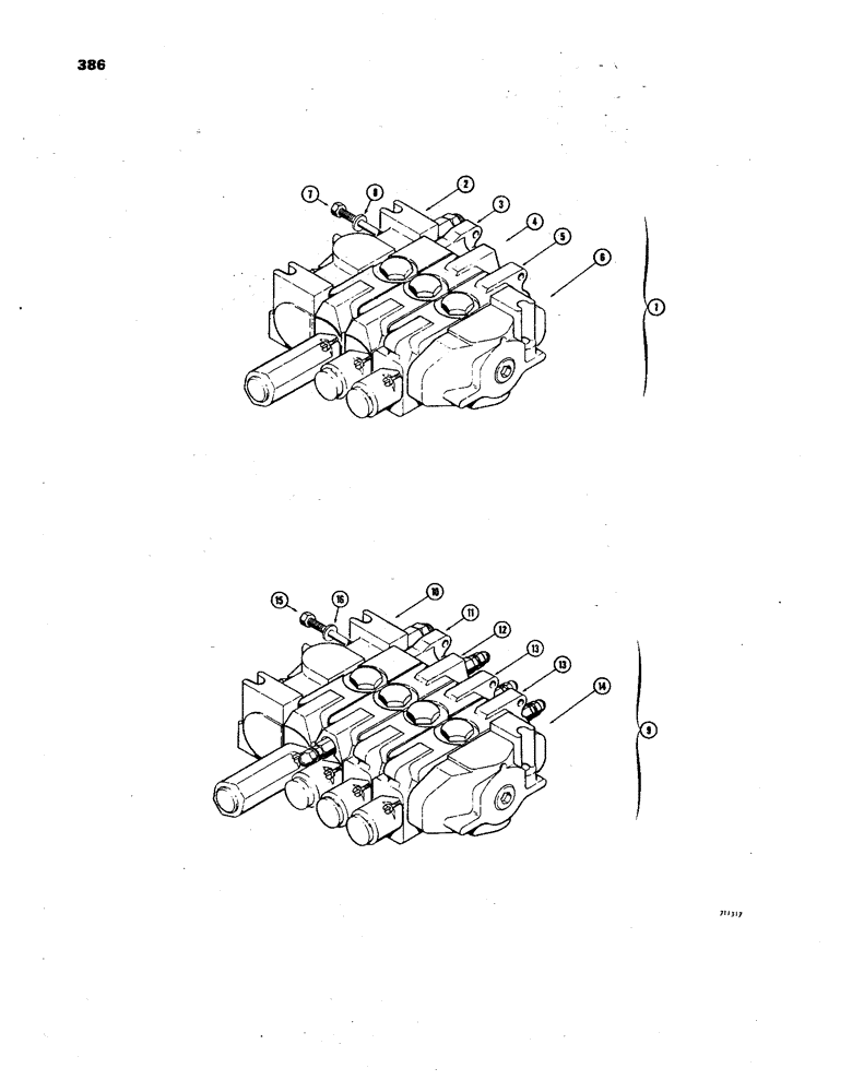 Схема запчастей Case 850 - (386) - R24119 ANGLE TILT PITCH DOZER VALVE (3 SPOOL) (07) - HYDRAULIC SYSTEM