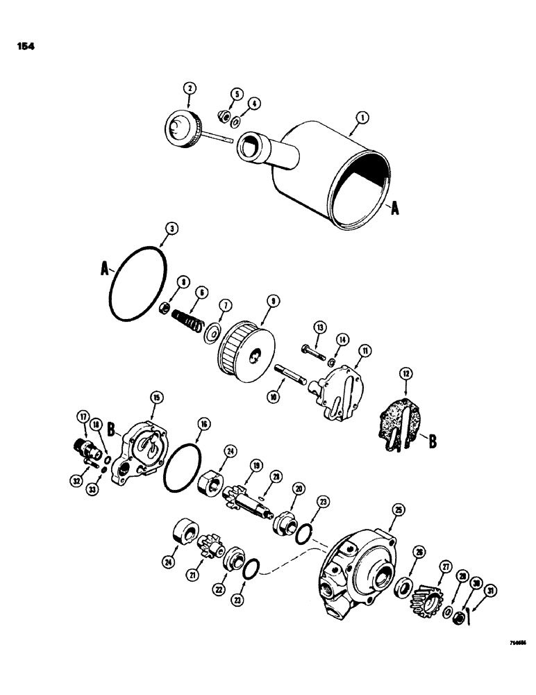 Схема запчастей Case 580C - (154) - POWER STEERING PUMP (05) - STEERING