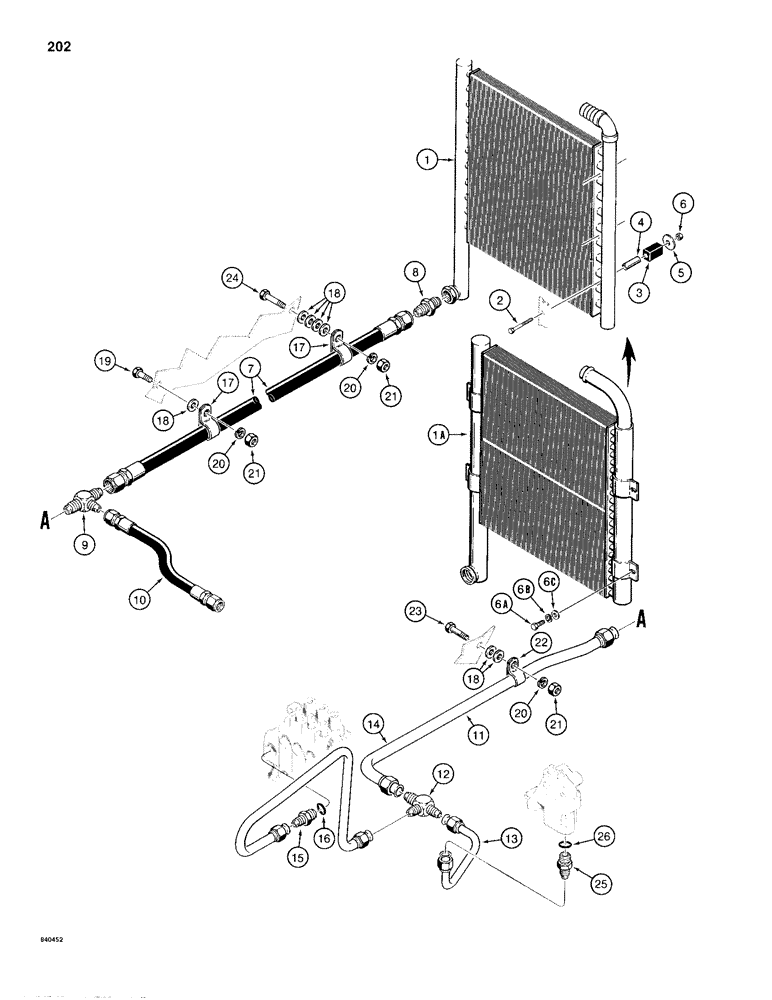 Схема запчастей Case 680H - (202) - EQUIPMENT HYDRAULIC CIRCUIT, OIL COOLER RETURN LINES (08) - HYDRAULICS