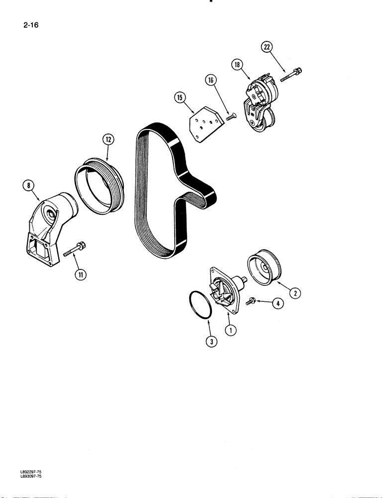 Схема запчастей Case 480E - (2-16) - WATER PUMP SYSTEM, 4-390 ENGINE (02) - ENGINE