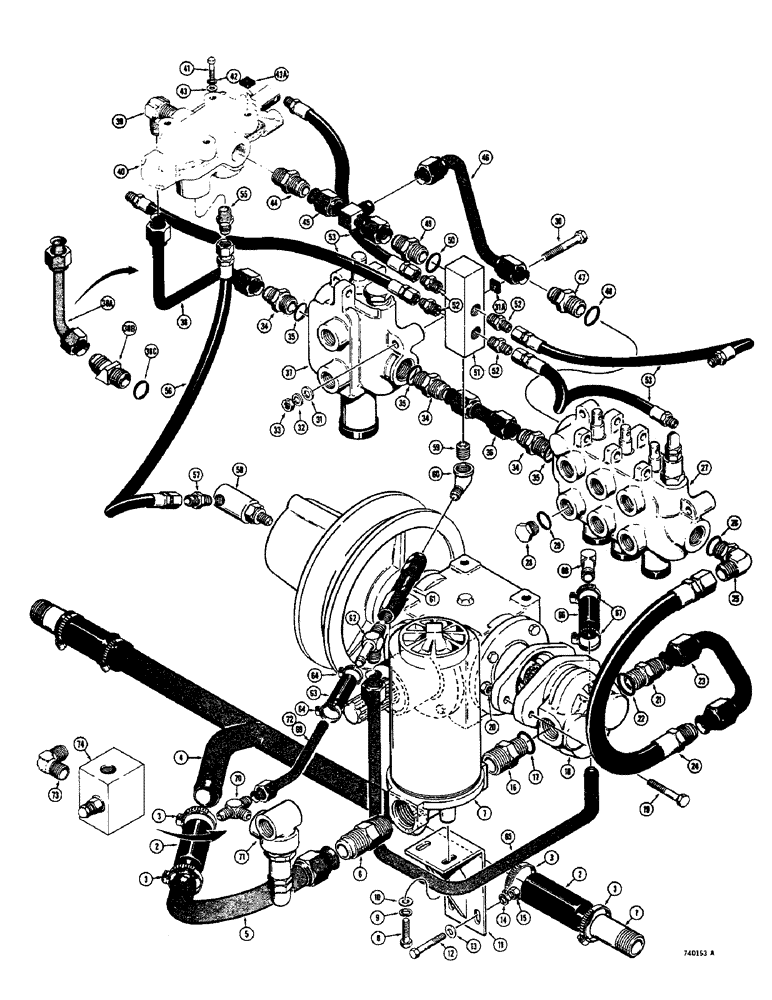 Схема запчастей Case 1700-SERIES - (152) - BASIC TRACTOR HYDRAULICS, USED TRACTOR SERIAL NO. 9816912 AND AFTER (35) - HYDRAULIC SYSTEMS