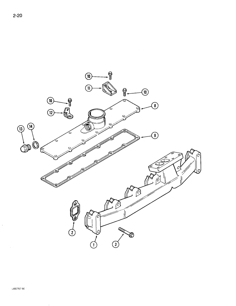 Схема запчастей Case 780D - (2-20) - MANIFOLDS, 6T-590 ENGINE, EXHAUST (02) - ENGINE