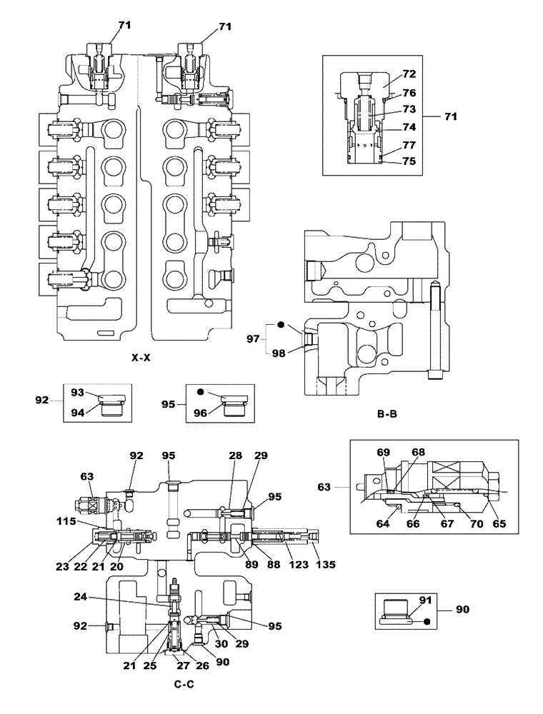 Схема запчастей Case CX470C - (08-203-00[01]) - CONTROL VALVE (07) - HYDRAULIC SYSTEM