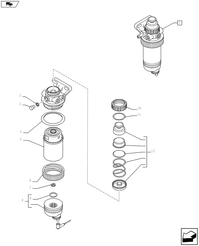 Схема запчастей Case 590SN - (10.214.1101) - FUEL FILTER / WATER SEPARATOR (10) - ENGINE