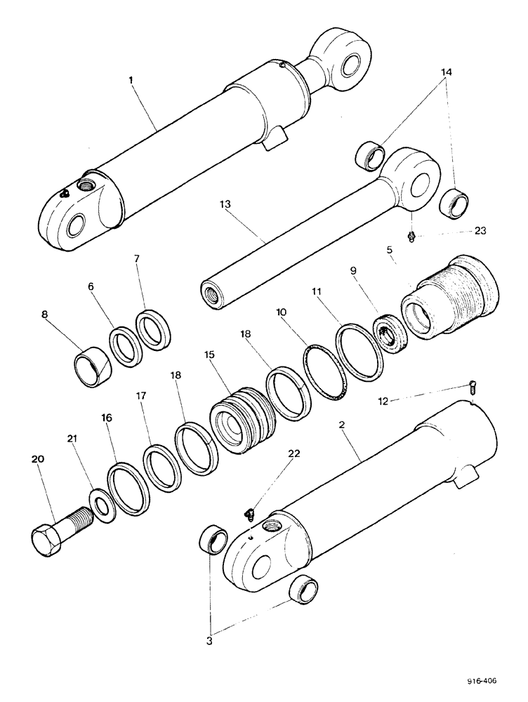 Схема запчастей Case 580F - (166) - LOADER, CLAM CYLINDERS, CYLINDER WITH ONE PIECE PISTON (35) - HYDRAULIC SYSTEMS