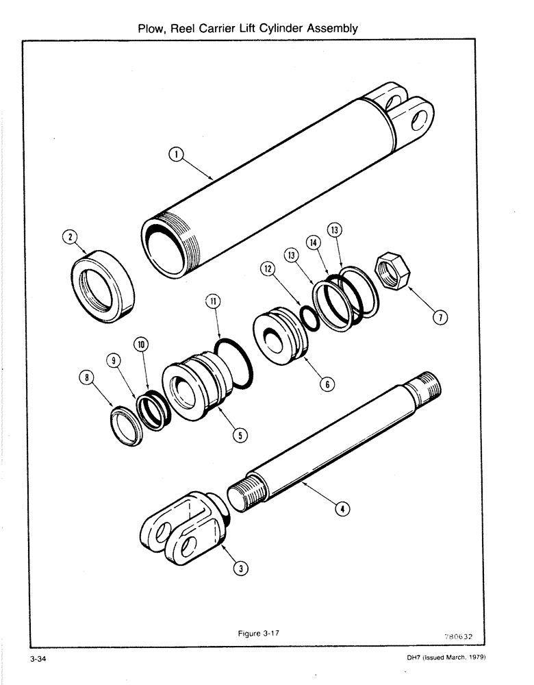 Схема запчастей Case DH7 - (3-34) - PLOW, REEL CARRIER LIFT CYLINDER ASSEMBLY (35) - HYDRAULIC SYSTEMS