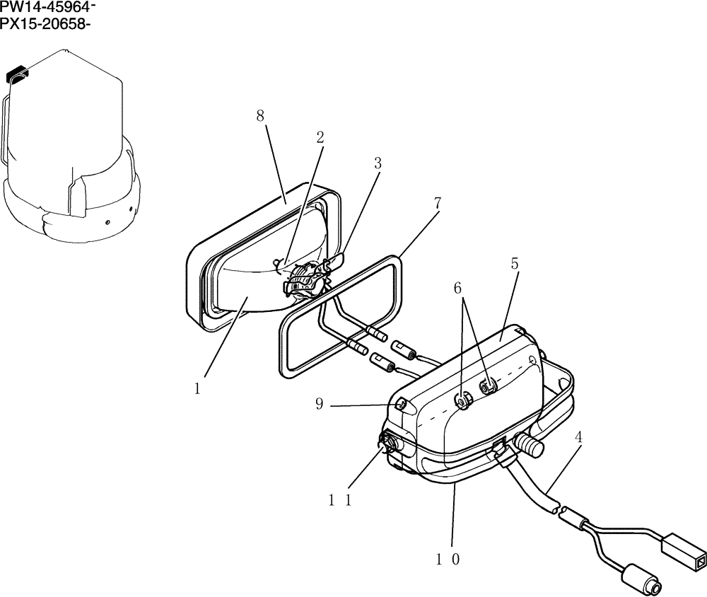 Схема запчастей Case CX36B - (215-17[1]) - LIGHT ASSEMBLY (05) - SUPERSTRUCTURE