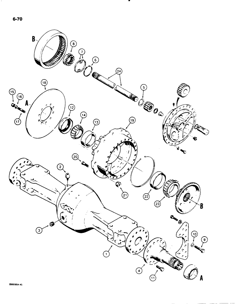 Схема запчастей Case W20C - (6-70) - W20C AXLE HOUSING AND PLANETARY, FRONT AXLES - L118897 AND L126097 (06) - POWER TRAIN