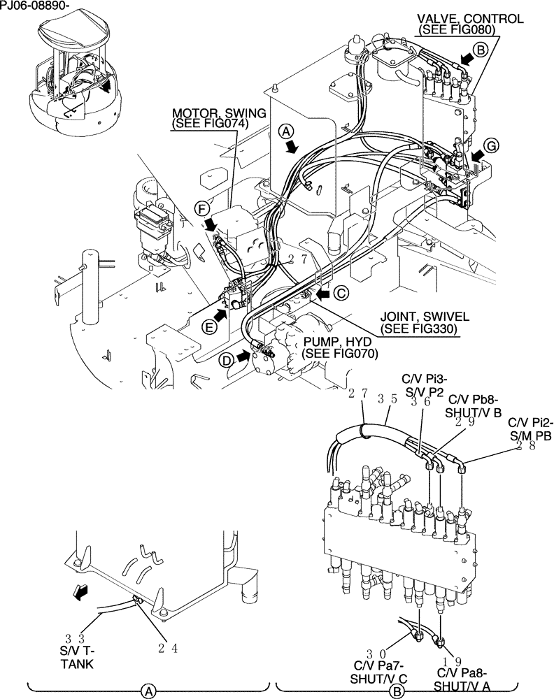 Схема запчастей Case CX50B - (719-17[1]) - CONTROL LINES, REMOTE WITH A PUMP Z PORT (35) - HYDRAULIC SYSTEMS