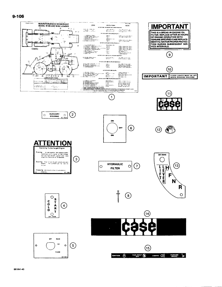 Схема запчастей Case W18B - (9-106) - DECALS, FOR TAN OR YELLOW TRACTORS (09) - CHASSIS/ATTACHMENTS