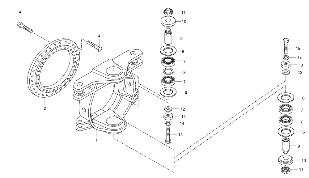 Схема запчастей Case 330 - (36A00010897[01]) - MAIN FRAME ARTICULATION (11) - AXLES/WHEELS