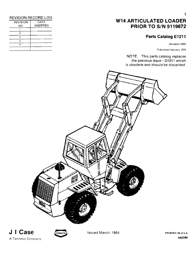 Схема запчастей Case W14 - (001) - REVISION RECORD LOG (00) - PICTORIAL INDEX