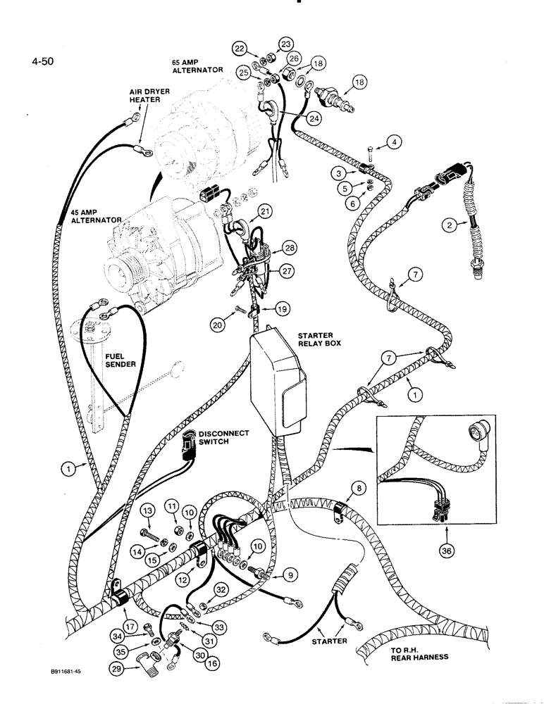 Схема запчастей Case 821 - (4-050) - REAR HARNESS, ENGINE LEFT-HAND SIDE (04) - ELECTRICAL SYSTEMS