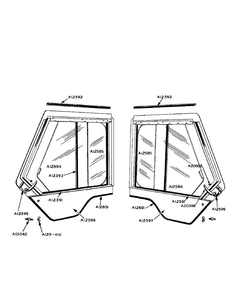 Схема запчастей Case W9 - (130) - R.H. AND L.H. DOOR PANELS, CAB HEATER AND DEFROSTER, FRONT (09) - CHASSIS