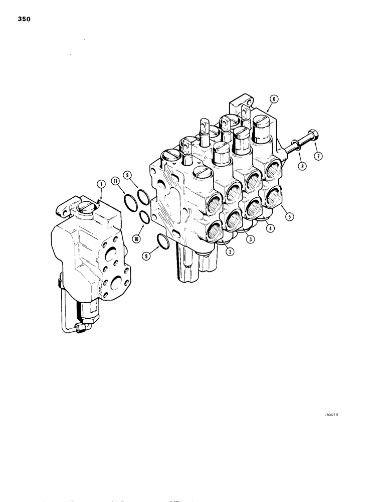 Схема запчастей Case 1150B - (350) - R26133 FOUR SPOOL VALVE, TILT DOZER WITH DUAL PULL BEHIND (07) - HYDRAULIC SYSTEM