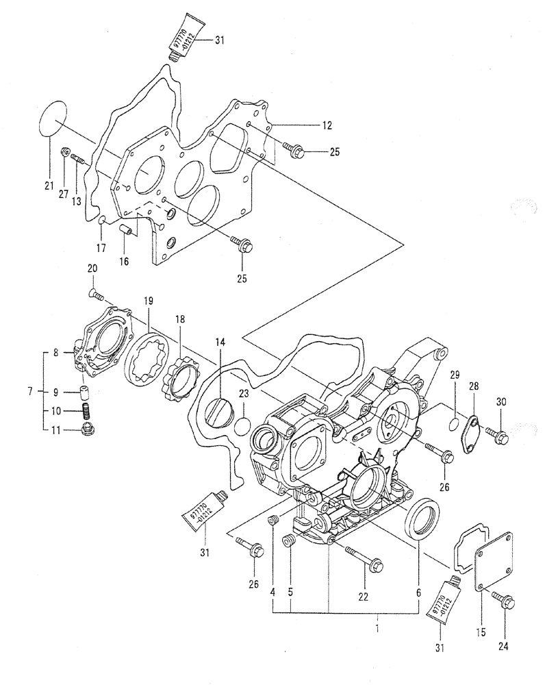 Схема запчастей Case CX27B PV13 - (08-002) - GEAR HOUSING ENGINE COMPONENTS