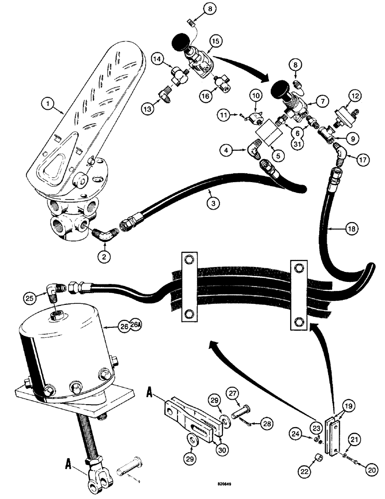 Схема запчастей Case W14 - (406) - BRAKE SYSTEM, PARKING BRAKE VALVE TO PARKING BRAKE ACTUATOR (07) - BRAKES