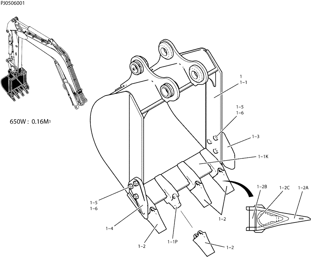 Схема запчастей Case CX50B - (03-009) - BUCKET ASSY, 650W (84) - BOOMS, DIPPERS & BUCKETS