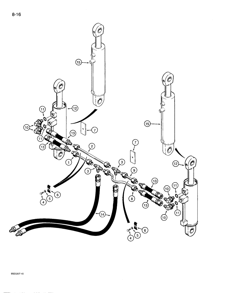 Схема запчастей Case 721 - (8-16) - HYDRAULIC CIRCUIT, AUXILIARY CYLINDERS TO CLAM BUCKET, PRIOR TO BUCKET SN D5311 (08) - HYDRAULICS