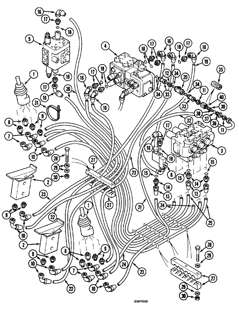 Схема запчастей Case 220B - (8-056) - HYDRAULIC CIRCUIT FOR PILOT CONTROL SUPPLY, P.I.N. 74520 THROUGH 74569 (08) - HYDRAULICS