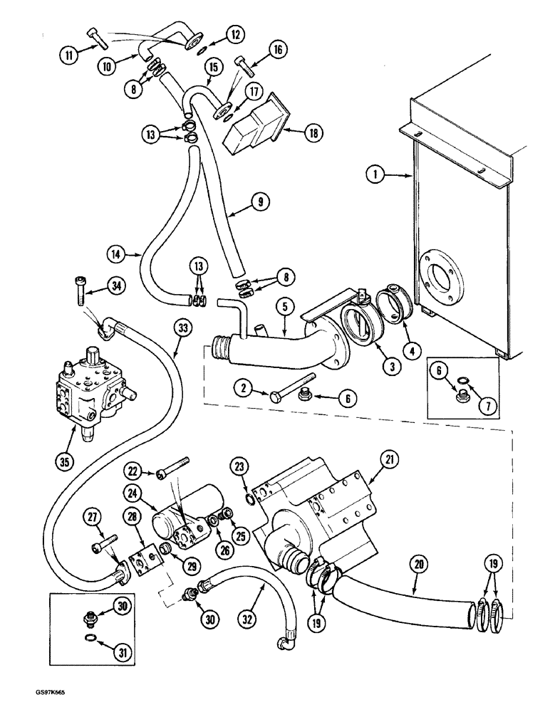 Схема запчастей Case 220B - (8-006) - HYDRAULIC PUMP LINES, RESERVOIR TO PUMPS AND VALVES, P.I.N. 74441 - 74597, P.I.N. 03201 AND AFTER (08) - HYDRAULICS