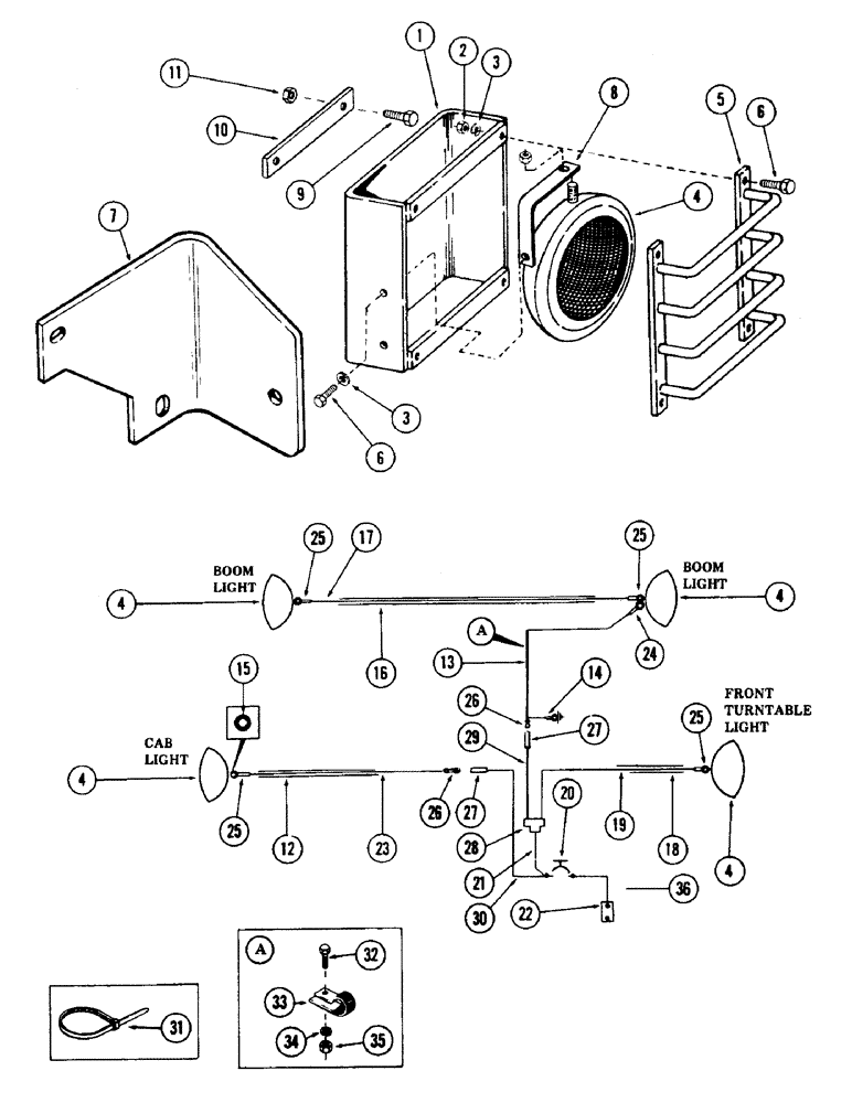 Схема запчастей Case 40 - (308) - WORK LIGHTS AND ATTACHING PARTS, (USED ON UNITS WITH PIN 6270855 AND AFTER) (55) - ELECTRICAL SYSTEMS