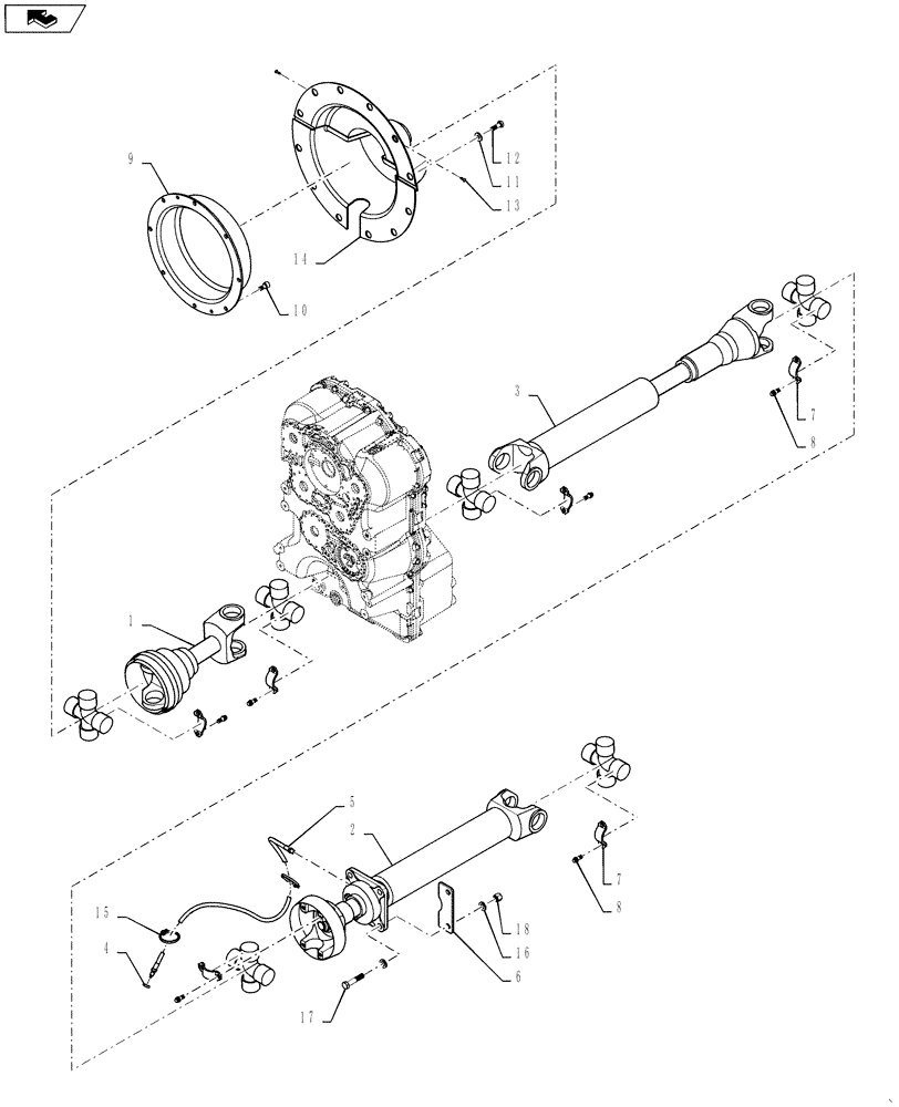 Схема запчастей Case 721F - (21.113.02) - DRIVE SHAFT INSTALLATION - HEAVY DUTY (21) - TRANSMISSION